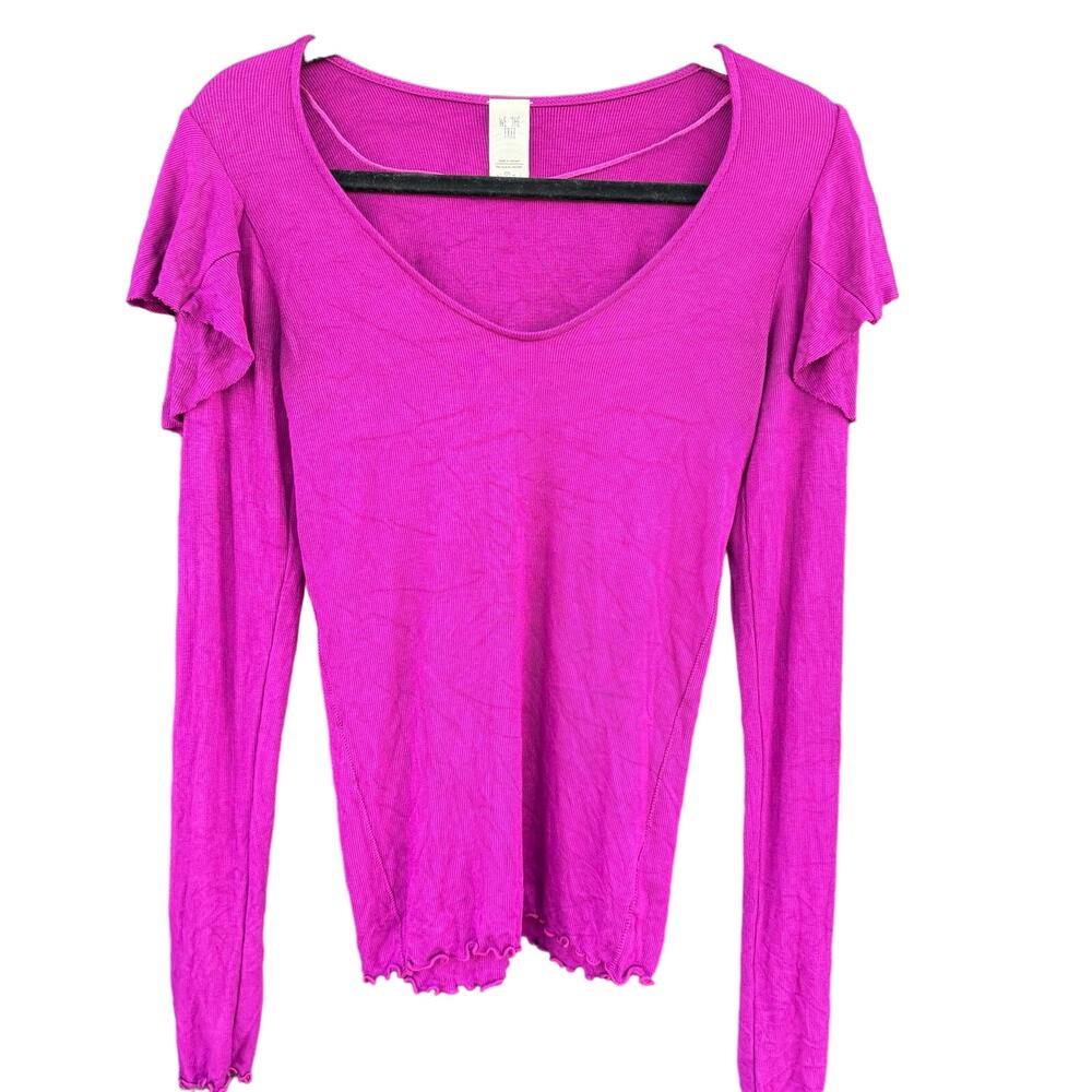 We The Free People On Rewind Pink Ruffled Shoulder Longsleeve Blouse Small